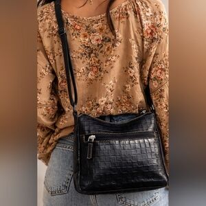 Jack Georges Crossbody Shoulder Bag Womens Small  Woven Leather Zip Purse